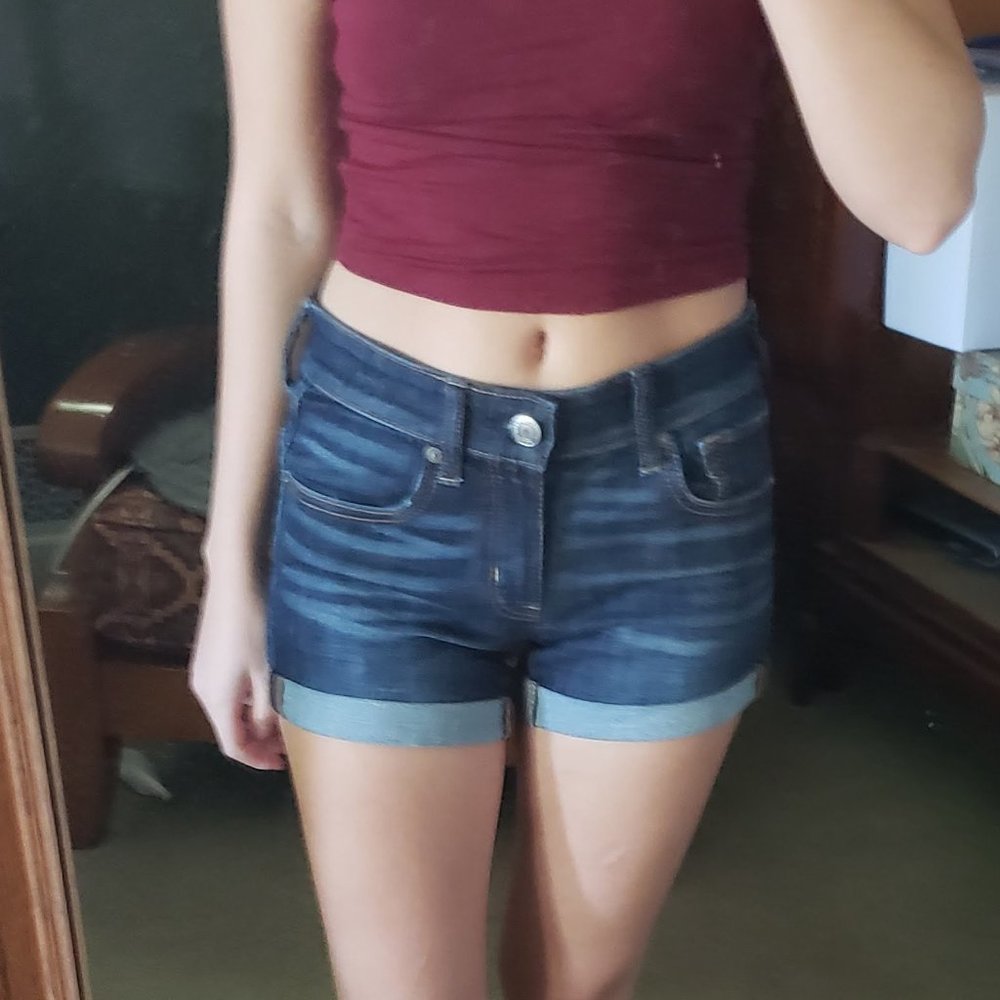 American Eagle Midi Dark Wash Shorts